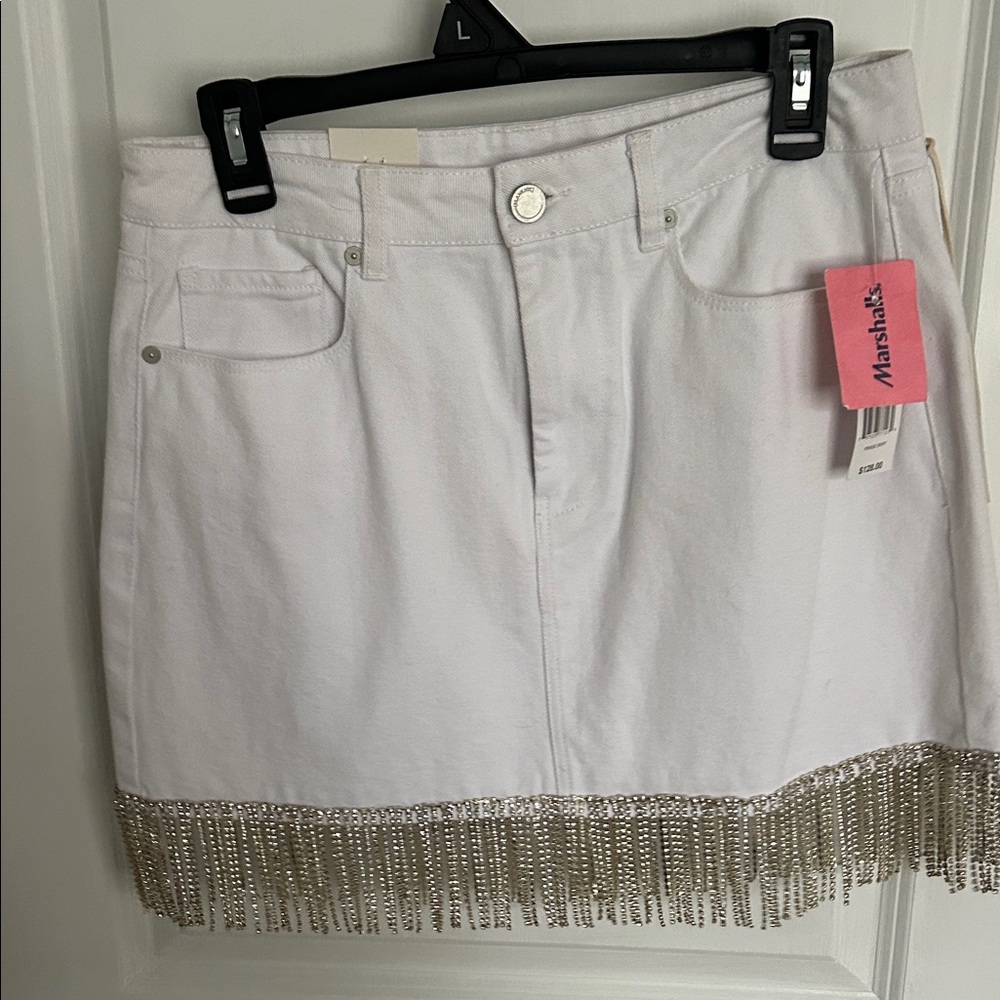 White Skirt with Fringe Detail